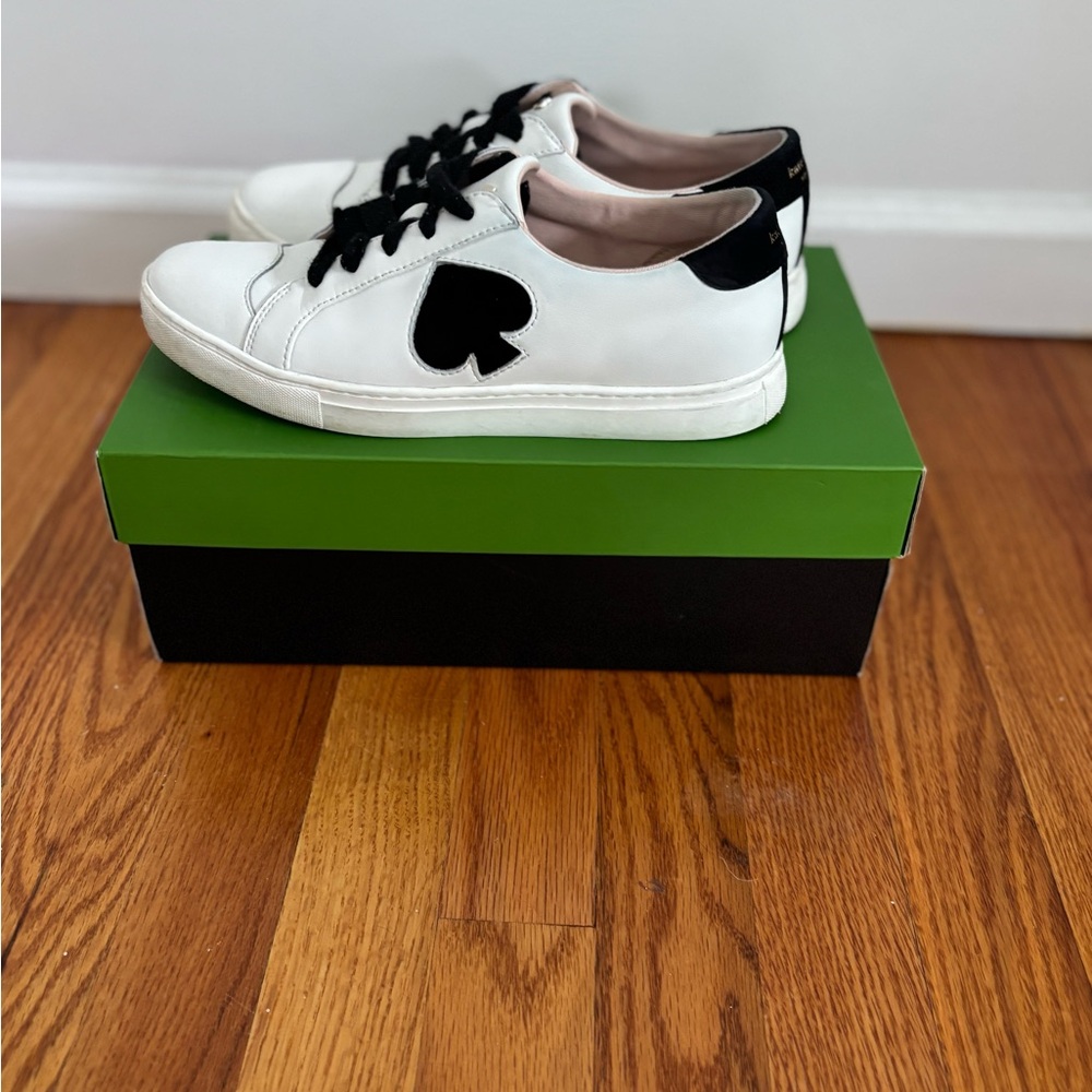 kate spade White Leather Sneakers with Black Spade Detail - Picture 6 of 12